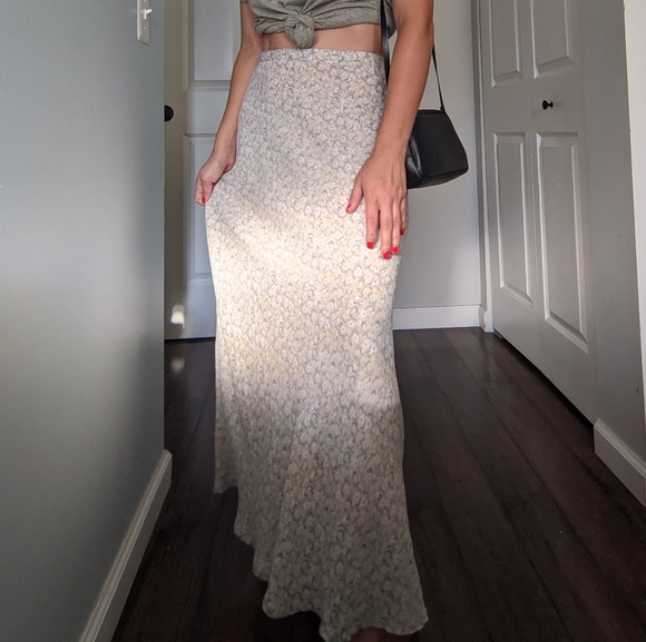 VINTAGE Floral Long Maxi Skirt Yellow Blue - Picture 2 of 14